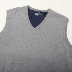 Vineyard Vines Sweater Vest Mens Large Gray Merino Wool Blend V Neck Lined